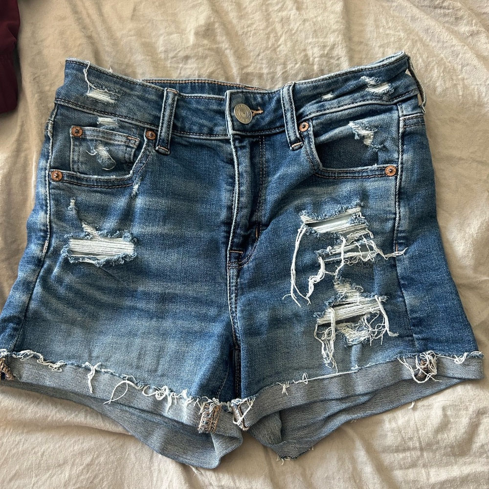 Hi rise shortie distressed AE denim shorts